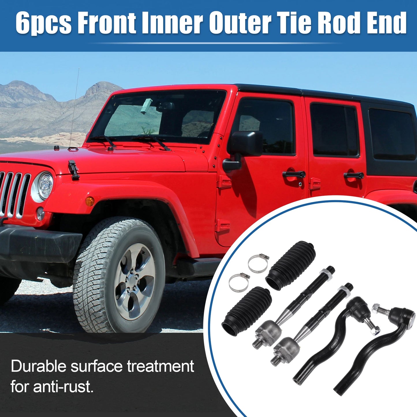 Set of 6 Front Inner Outer Tie Rod End Links for Dodge Durango (2011–2015)