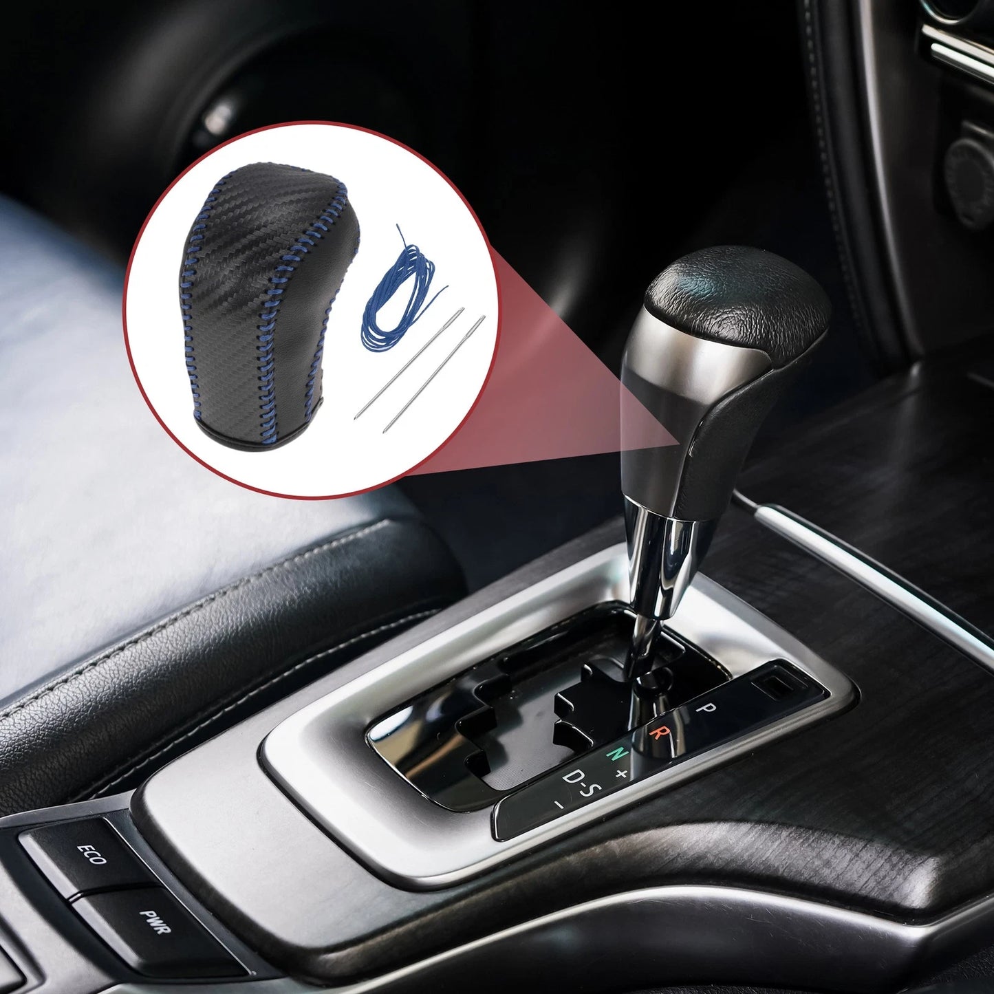 1 Pcs Gear Shift Knob Cover for Hyundai Tucson (2015–2018) Black Faux Leather