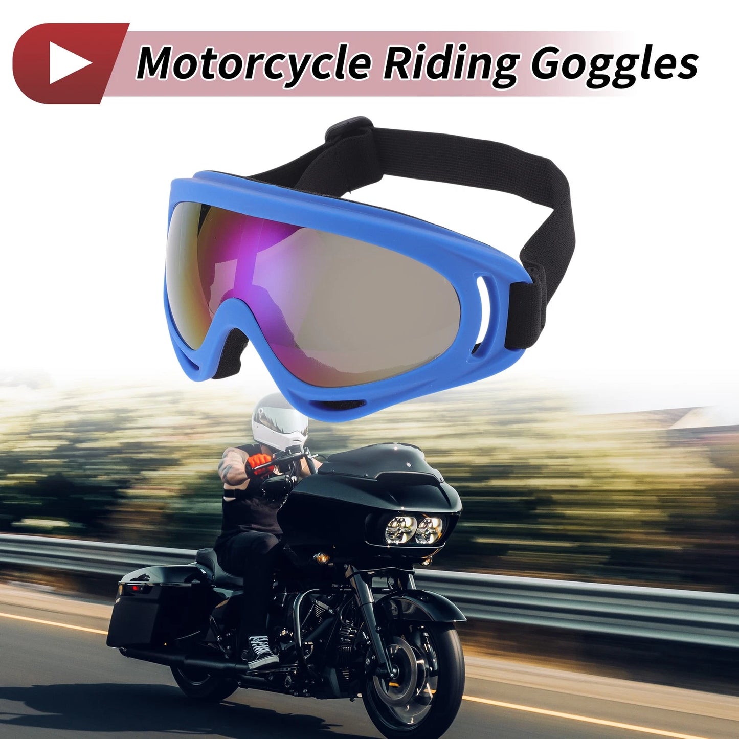 Motorcycle Riding Goggles with Colorful Lens for Universal Fit