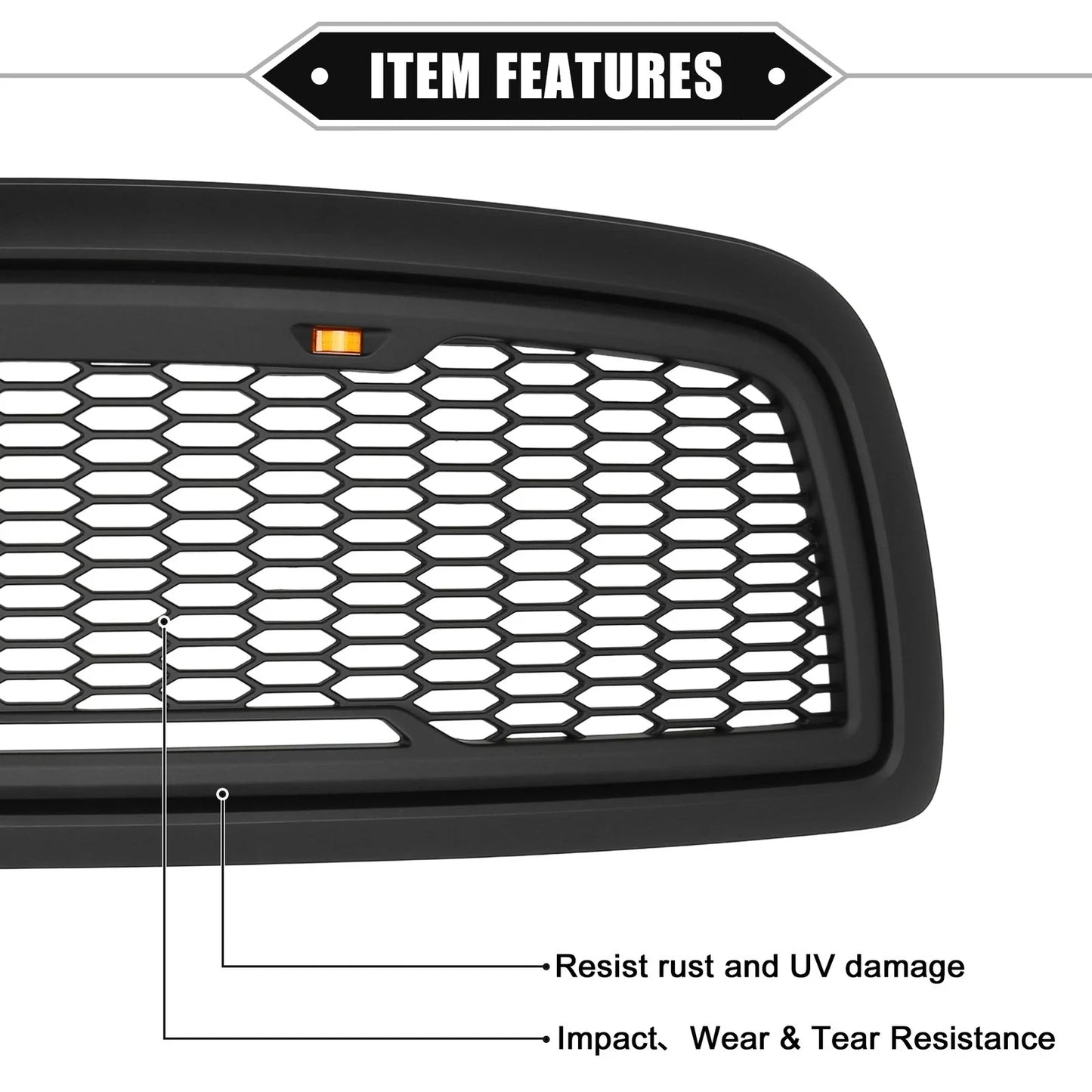 Front Grille Assembly with LED Lights for Dodge Ram 3500 (2010) Matte Black