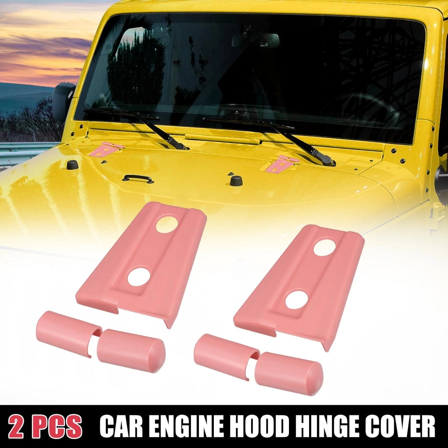 2X Engine Hood Hinge Cover for Jeep Wrangler (2007–2018) Pink