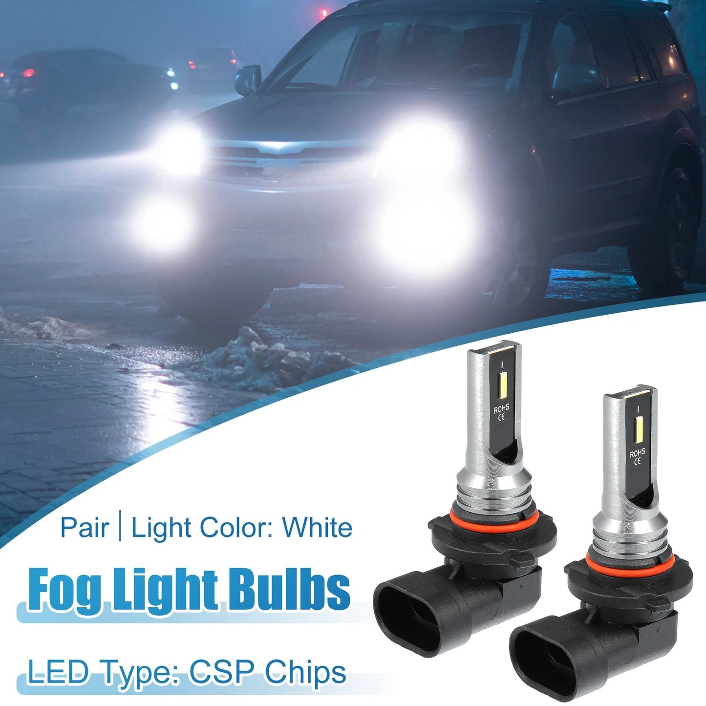 Set of 2 9006 LED Fog Light Bulbs CSP Chips for Auto Car