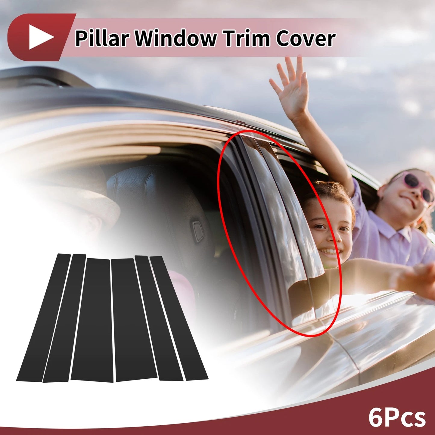 6 Pcs Door Pillar Window Trim for Toyota Noah (2020–2023) Black