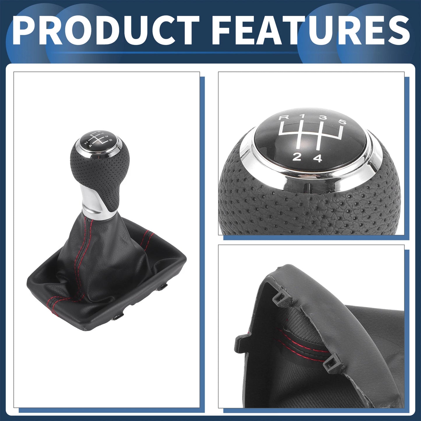 5 Speed Manual Gear Shifter Knob with Cover for Audi A4 (2007–2015) Black