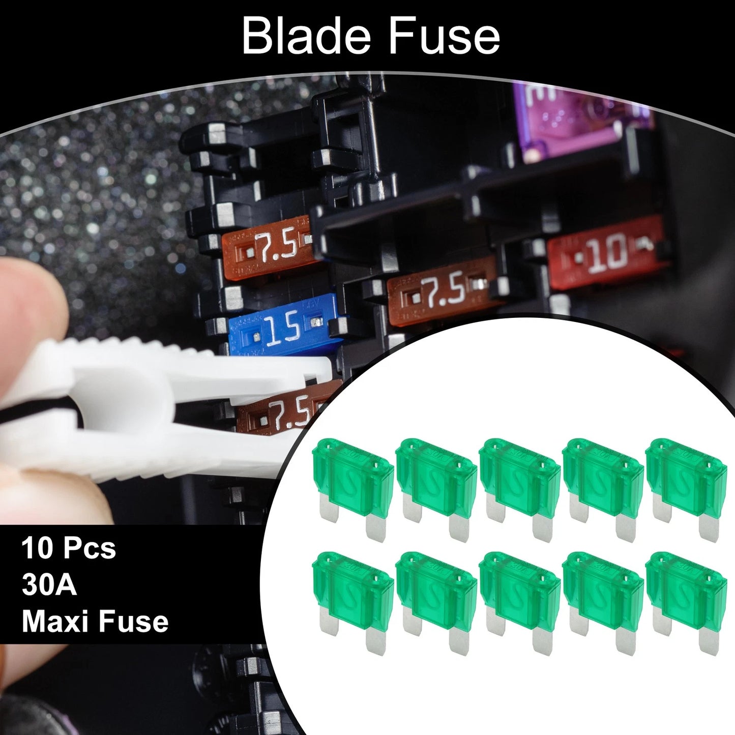 Set of 10 Maxi Fuse 30A Blade Fuses for Car Boat Truck RV Motorcycle