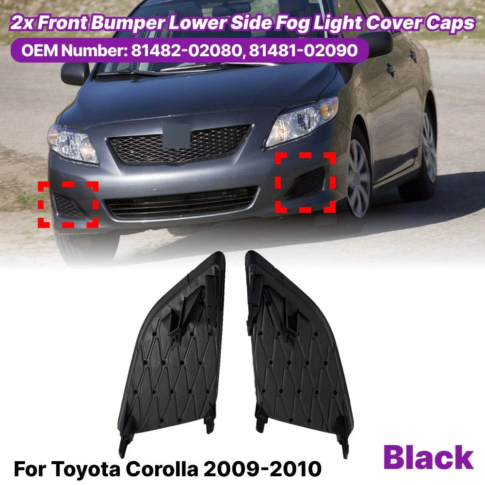 Pair Front Bumper Lower Fog Light Cover Caps for Toyota Corolla (2009–2010)
