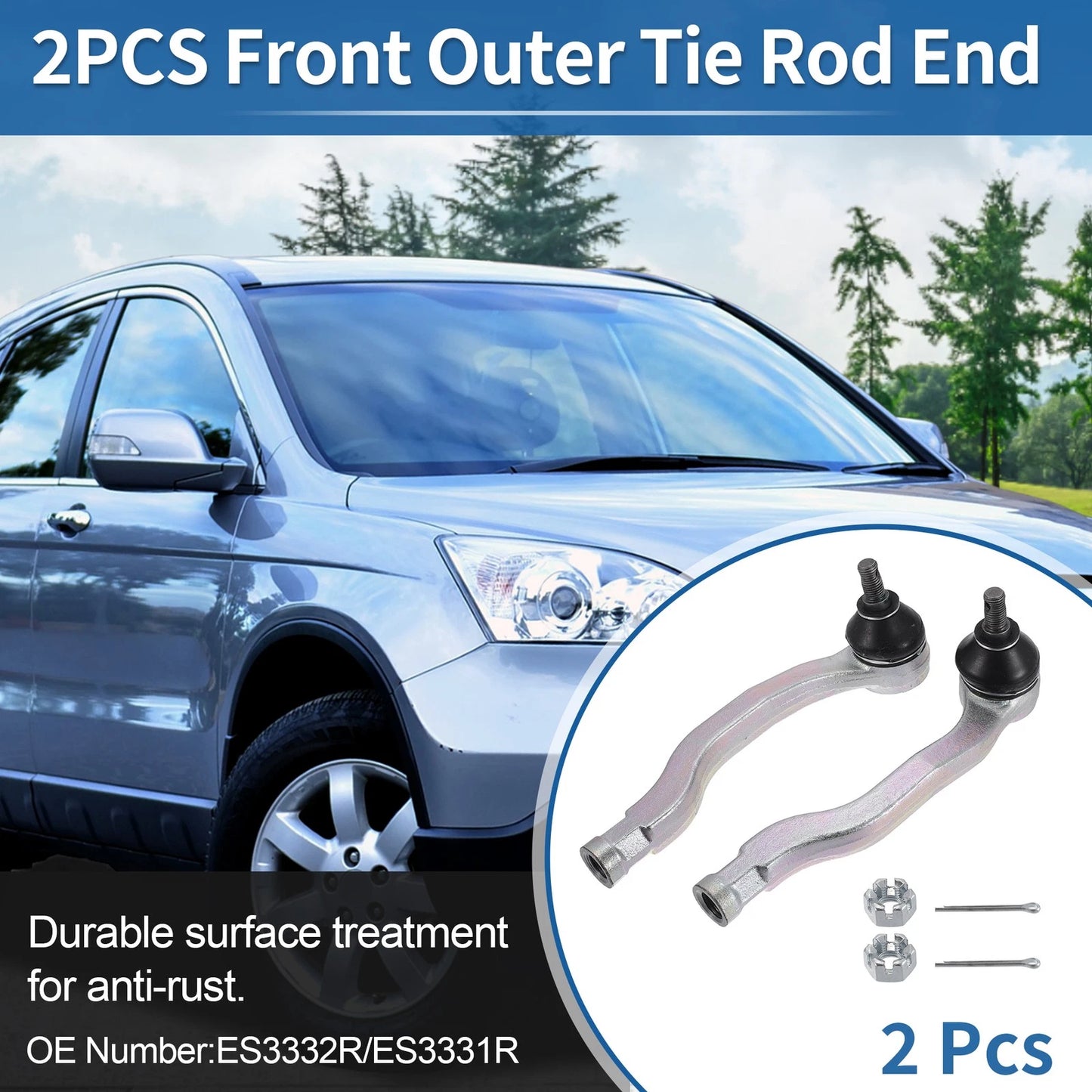 2X Front Outer Tie Rod End Links for Honda Civic CR-V (No. ES3332R/ES3331R)