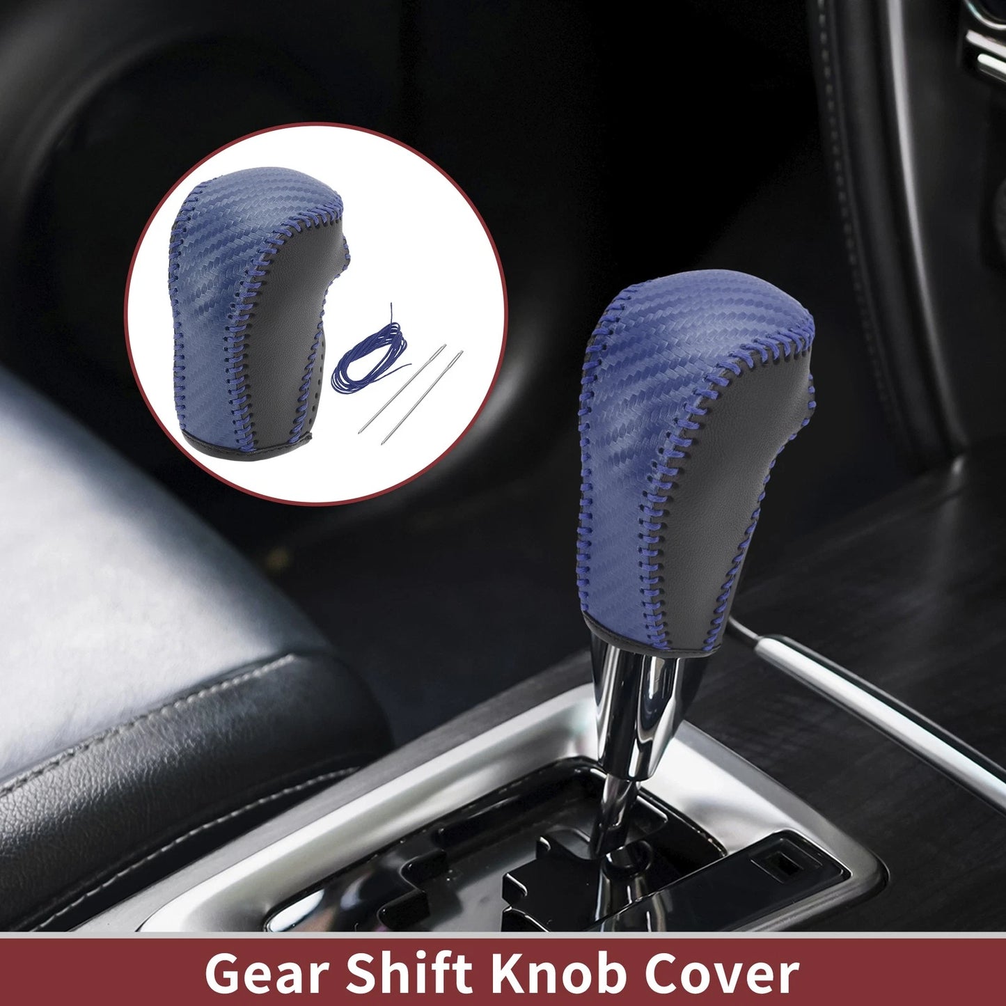 1 Pc Gear Shift Knob Cover for Mazda CX-5 (2013–2014) Black Blue Faux Leather
