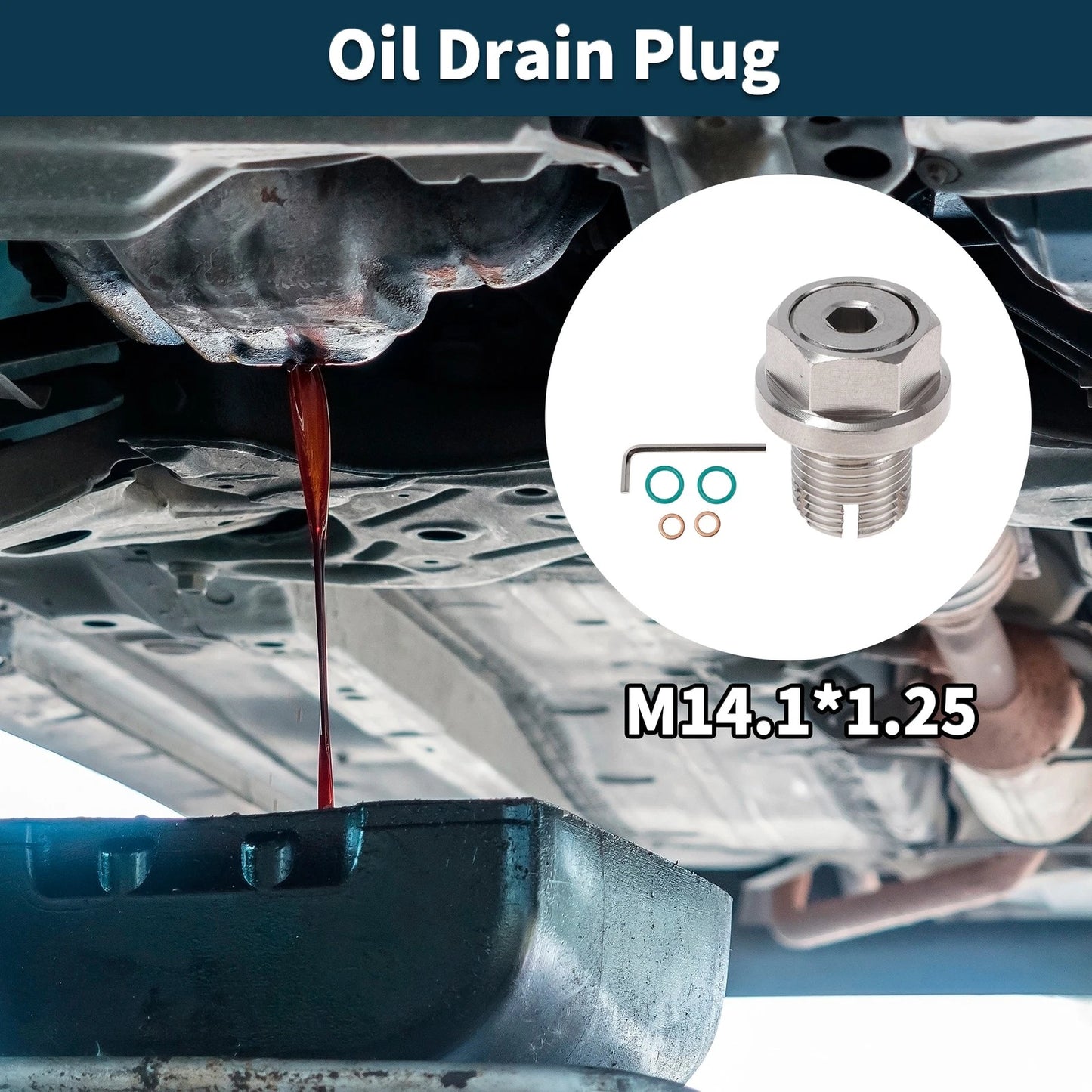 M14.1x1.25 Oil Drain Plug for Universal Applications (Hex Key, 2x Rubber Washers)
