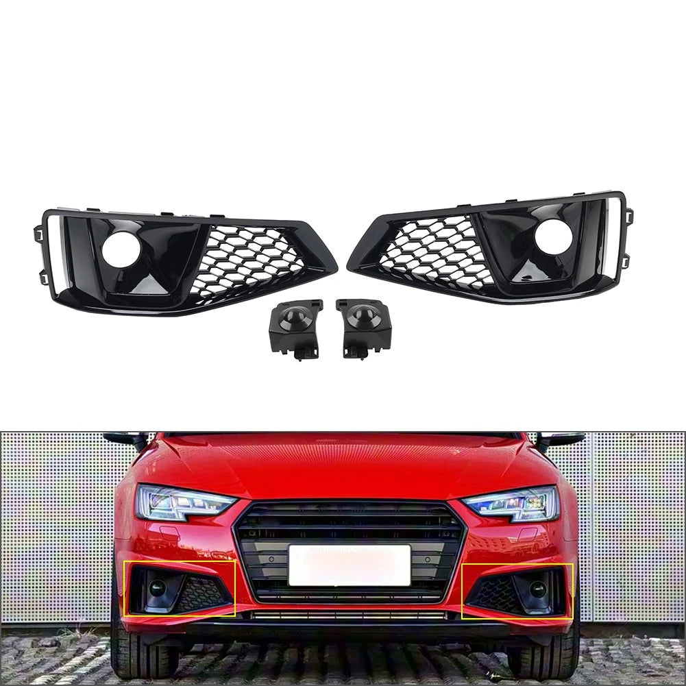 Front Bumper Honeycomb Fog Light Grille with ACC Caps for Audi A4 S4 (2019–2020)