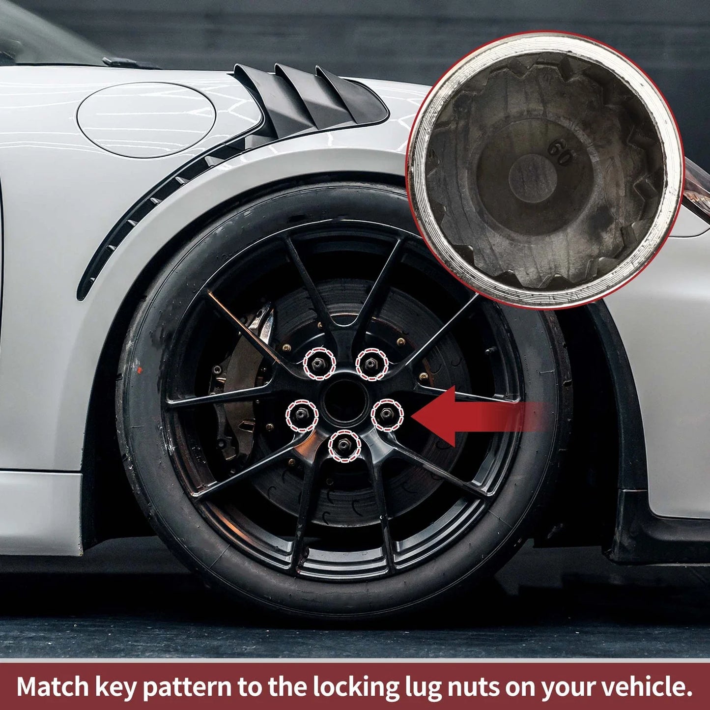 Set of 2 Wheel Lock Lug Nuts with 14 Teeth Anti-theft Key for Porsche Cayenne