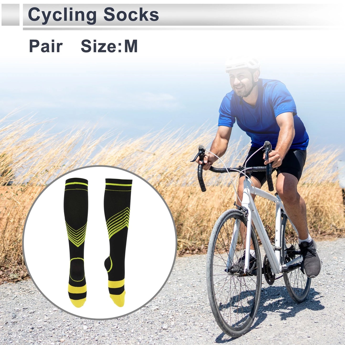Cycling Socks Size M Shock Absorption High-Cut Yellow