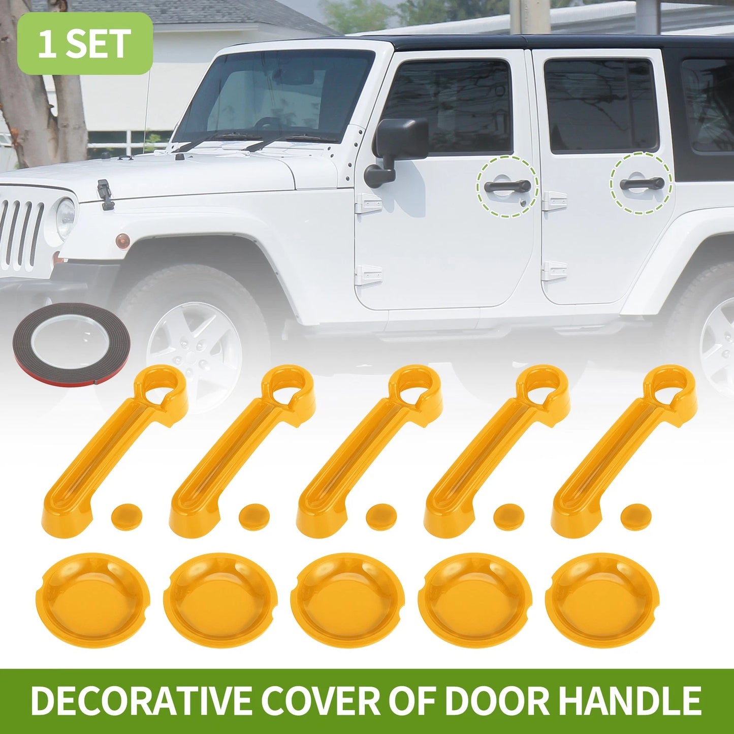 Set of 4 Decorative Door Handle Covers for Jeep Wrangler JK JKU (2007–2018) Yellow ABS