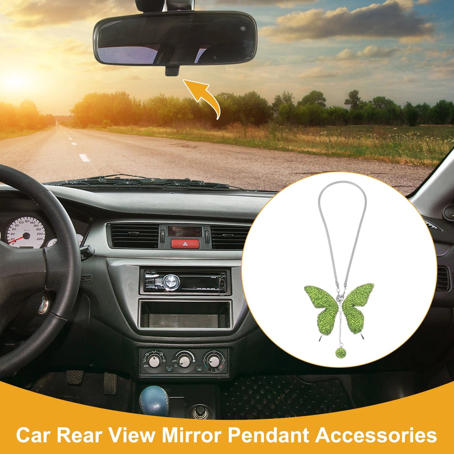 Faux Diamond Butterfly Rear View Mirror Pendant for Universal Vehicles