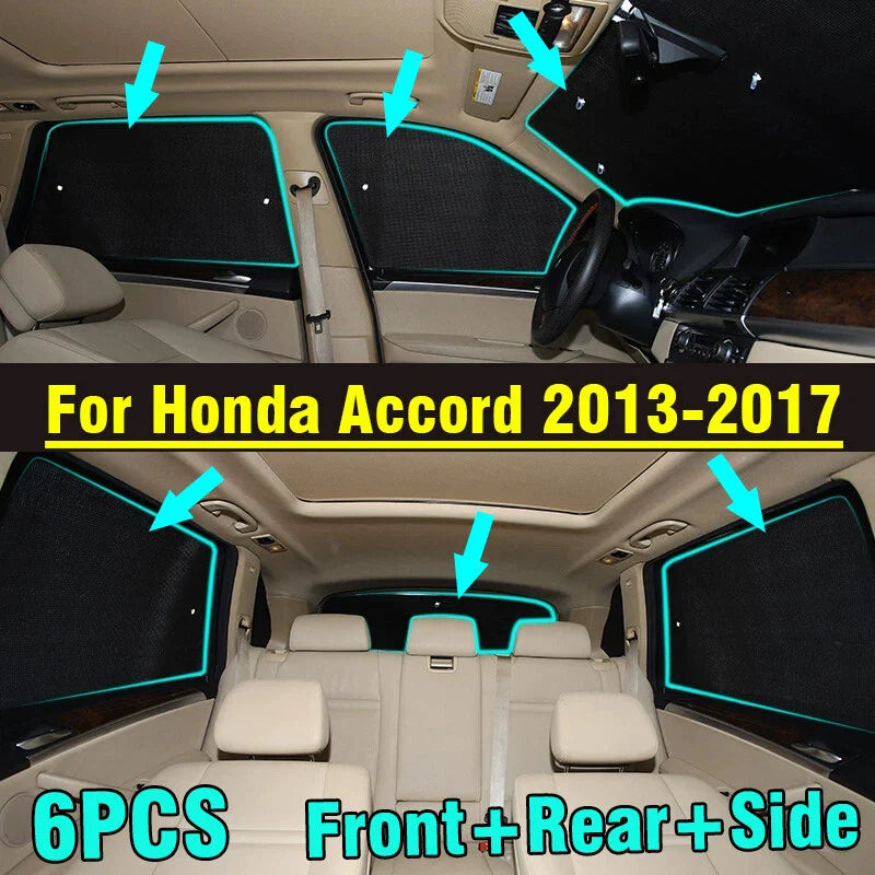 6x FrontSideRear Window Privacy Sunshade for Honda Accord (2013–2017)