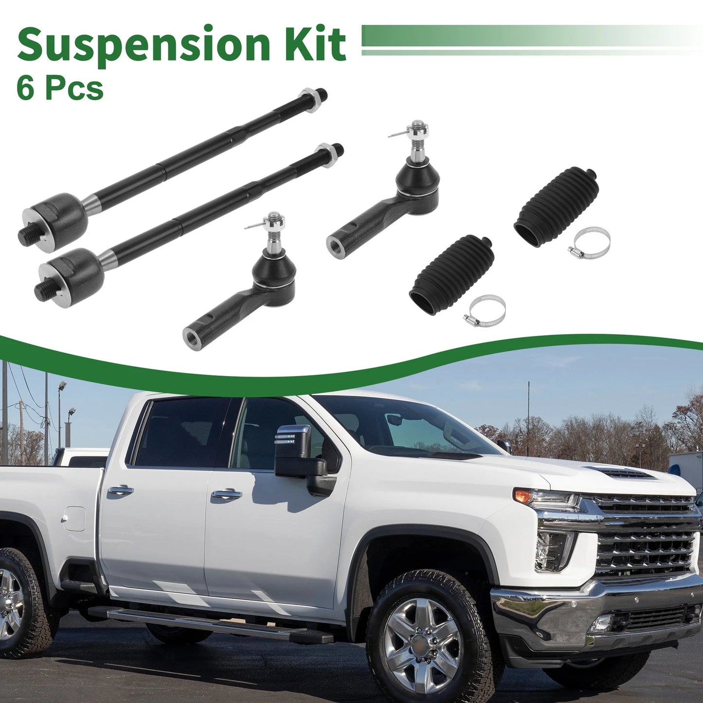 6pcs Front Suspension Kit Inner Outer Tie Rod End with Boot for Pontiac Torrent (2006–2009)