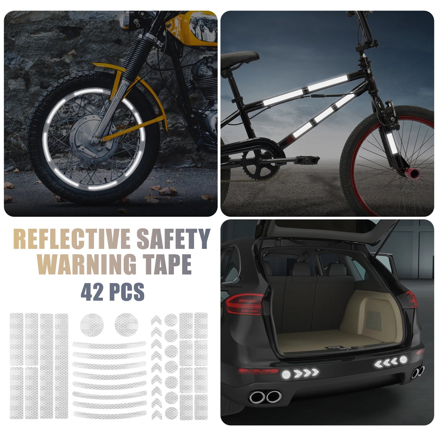 42pcs Reflective Safety Warning Tape for Motorcycles