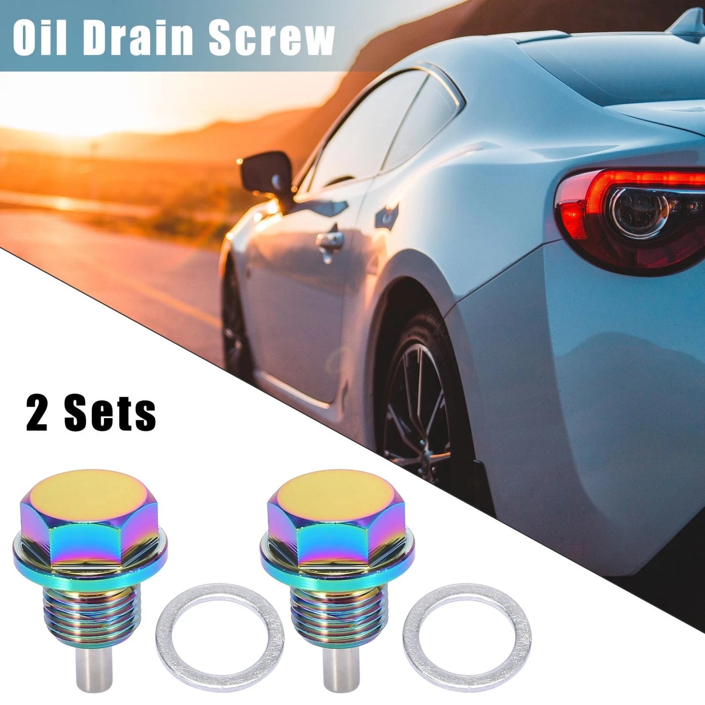 Set of 2 M16x1.5 Multicolor Magnetic Oil Drain Plug Sump Pan with Gaskets
