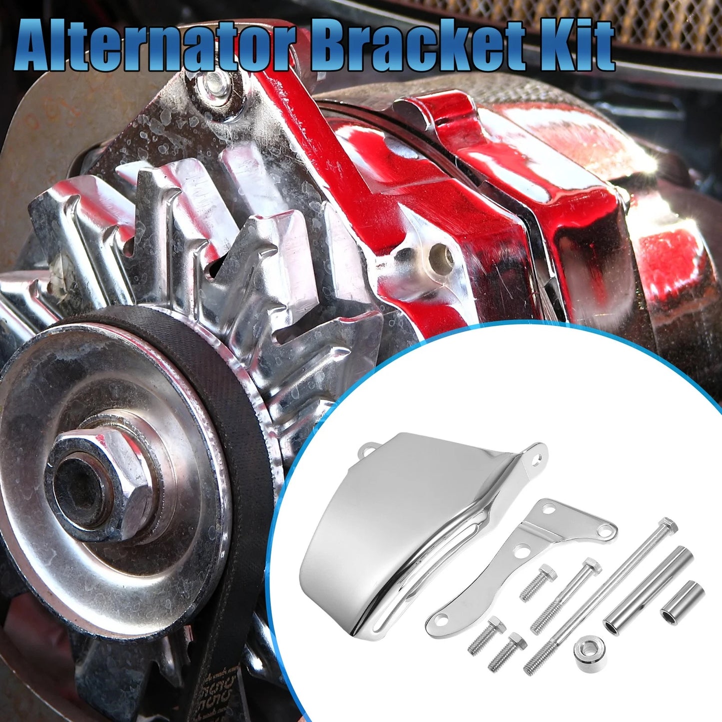 Polished Long Water Pump Alternator Bracket Kit for Chevy SBC 305 (1976–1986)