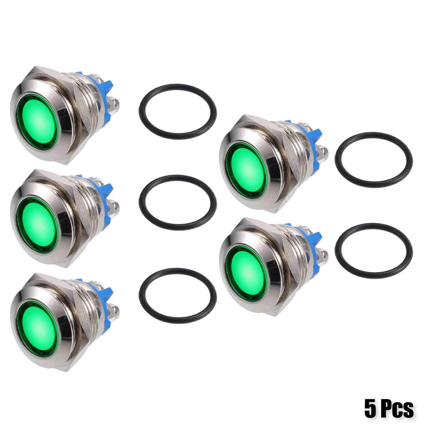 5Pcs 16mm LED Waterproof Pilot Indicator Light for Universal