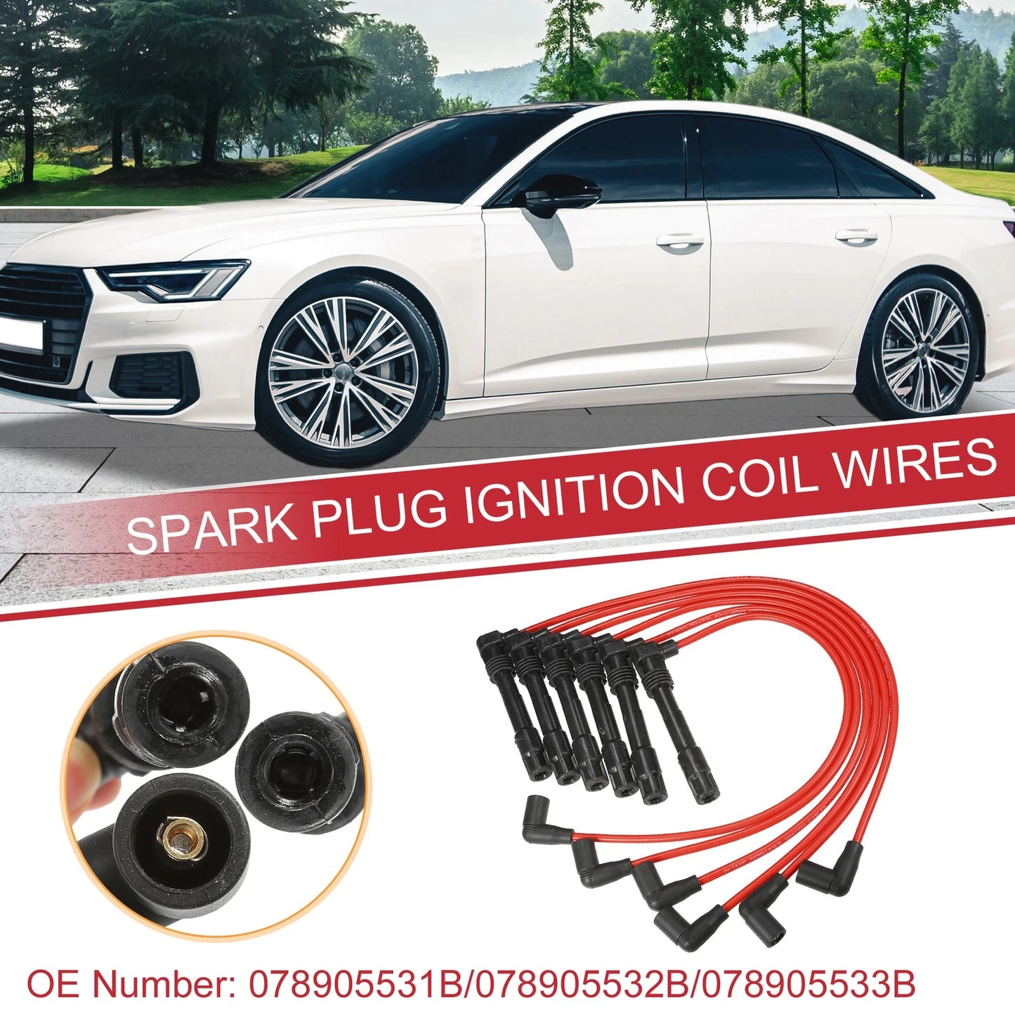 6X Spark Plug Wire Ignition Coil Cable No. 078905531B for Audi A4 A6 (1996–2005)