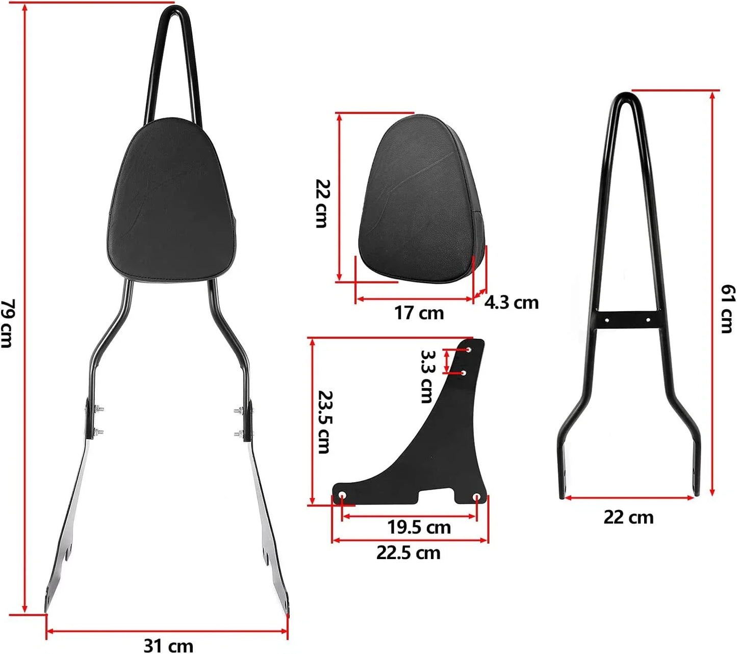Passenger Backrest Sissy Bar for Harley Sportster XL883 1200 48 Iron (2004-2023)