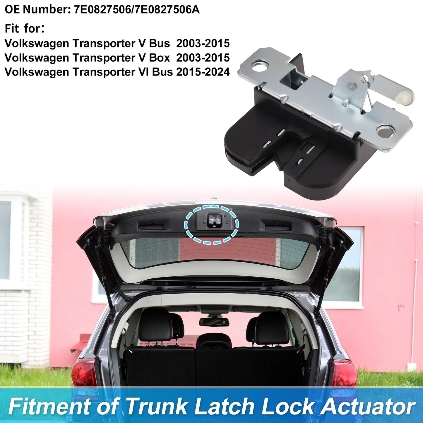 Rear Trunk Latch Lock Actuator for Volkswagen Transporter V Bus (2003–2015) 7E0827506