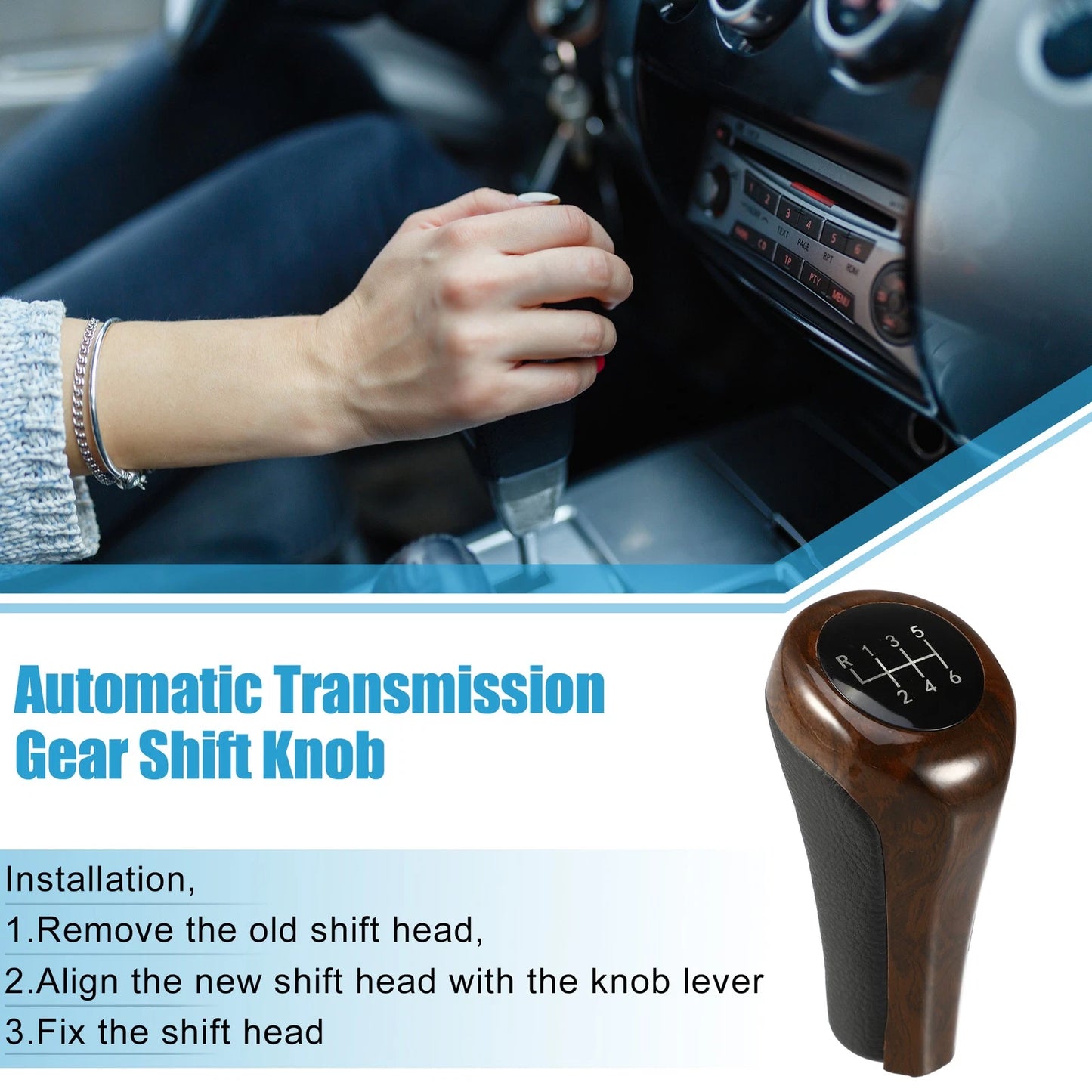6 Speed Automatic Transmission Gear Shift Knob for BMW Black Red Wood Pattern