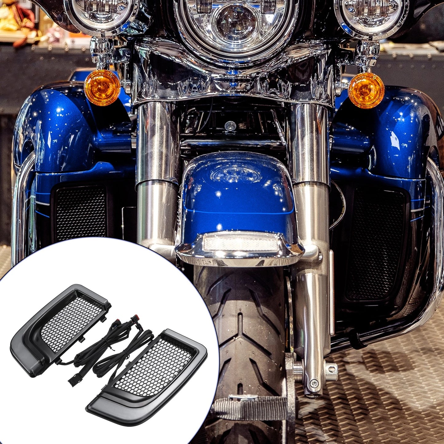 Set of 2 Motorcycle Fairing Lower Grills Turn Signals for Harley Road Glide (2015–2023)