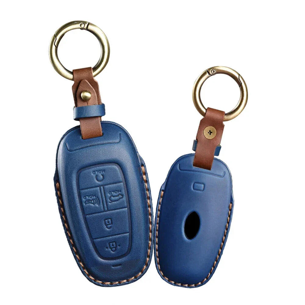 Leather Key Fob Cover Case for Hyundai Sonata Santa Fe Tucson Keyless Entry
