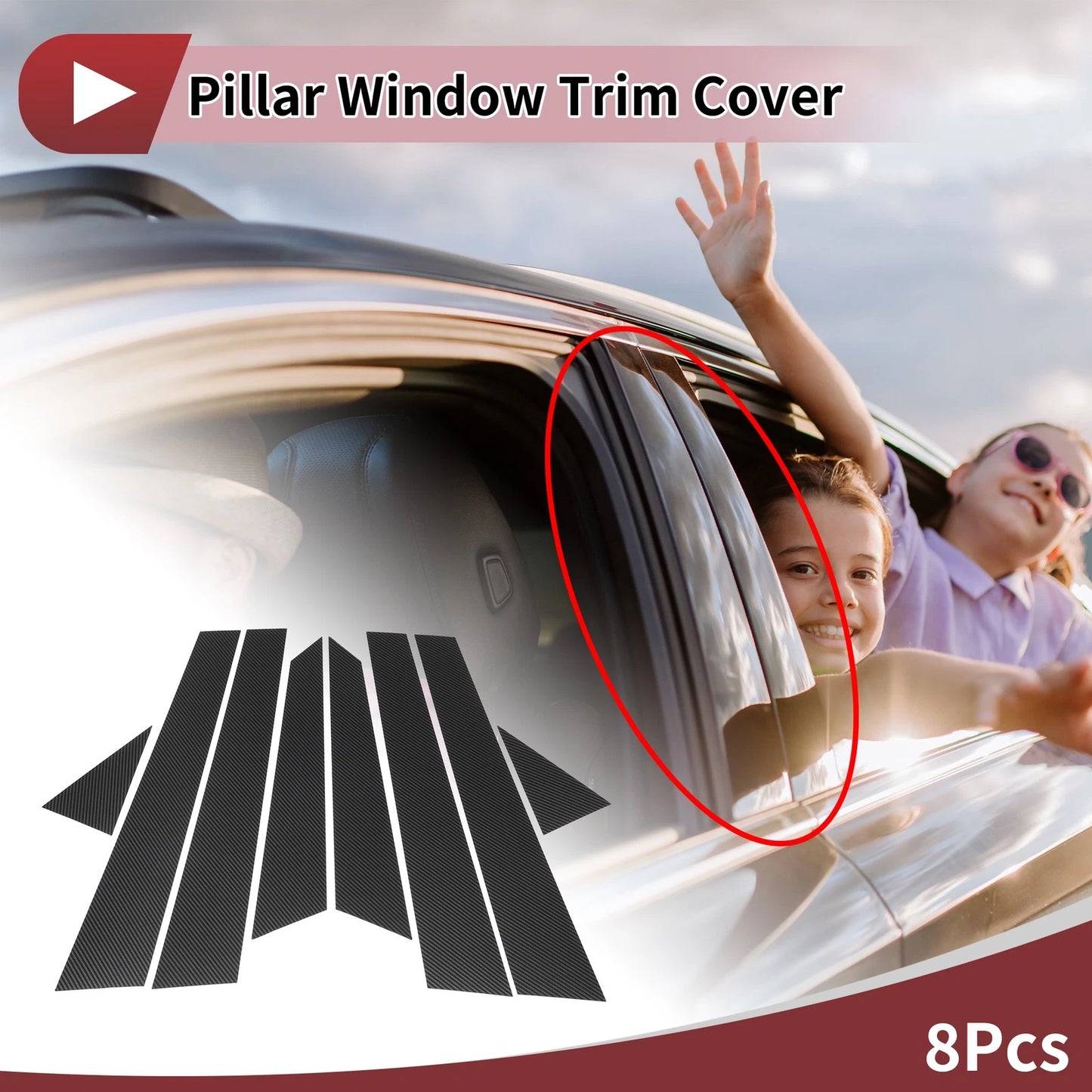 Door Pillar Window Trim for Hyundai Grandeur/Azera (2006–2010) Carbon Fiber Black
