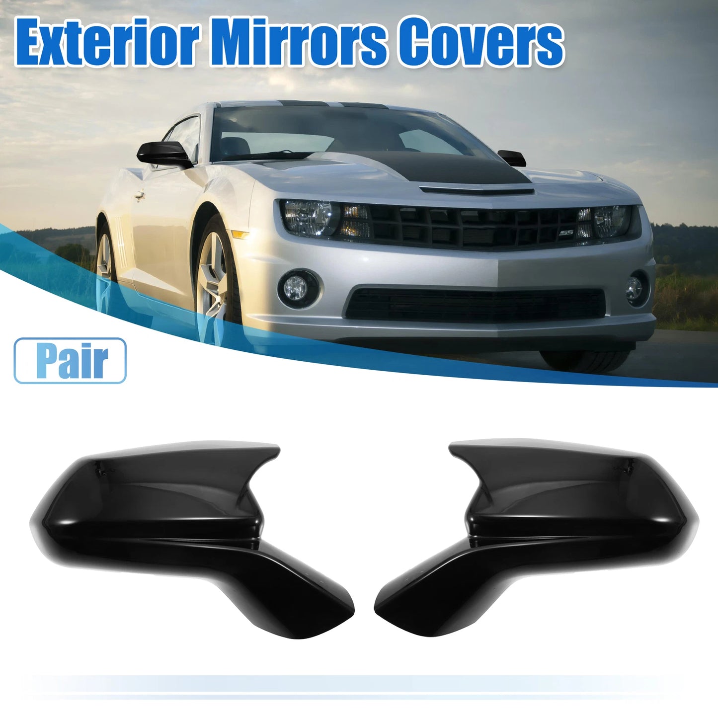 1 Pair Rearview Side Mirror Cover Trim Black for Chevrolet Camaro (2016–2023)