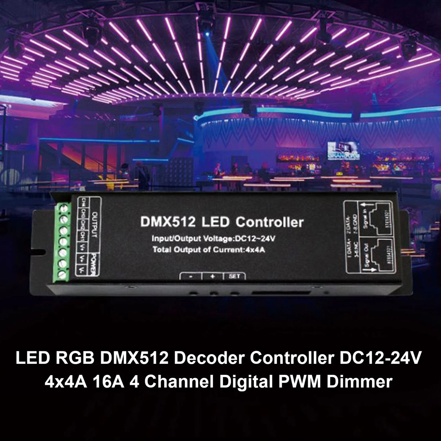 LED RGB DMX512 Decoder Controller DC12-24V 4X4A 16A 4 Channel