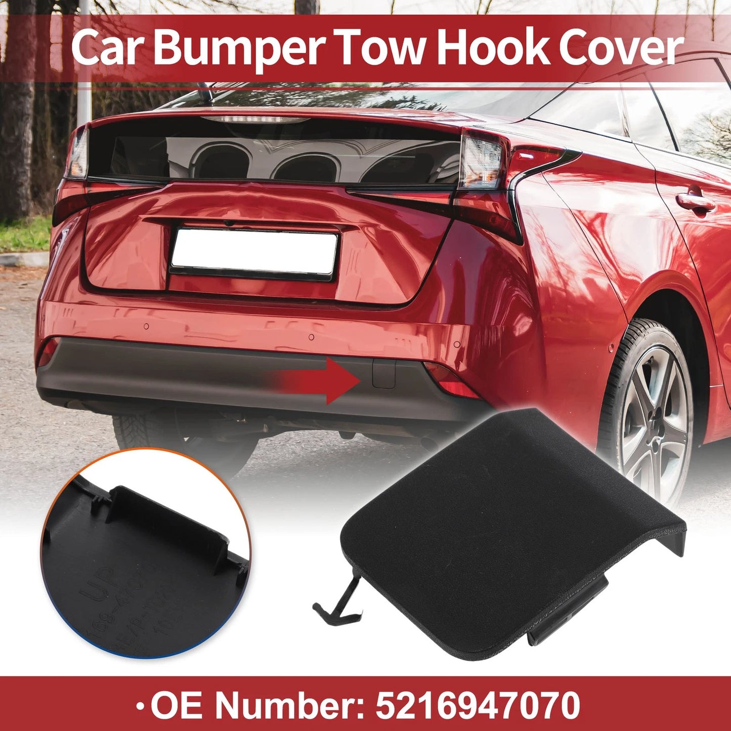 Rear Tow Hook Cover Cap for Toyota Prius (2021–2022) No. 5216947070 Black
