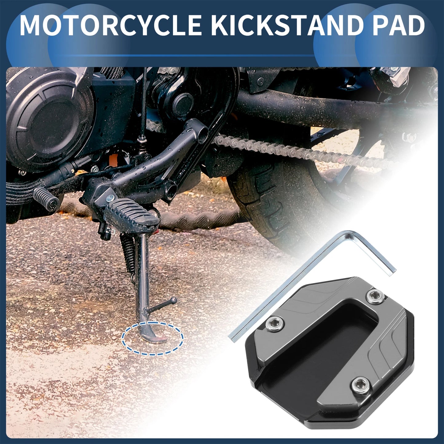 Set of 1 Kickstand Pad for Motorcycle (Aluminum Alloy, Titanium Tone)