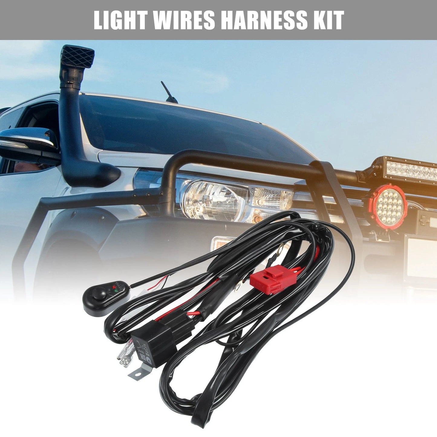 LED Work Light Bar Wiring Harness Kit for Off Road (1 Lead, 2m/6.7ft)
