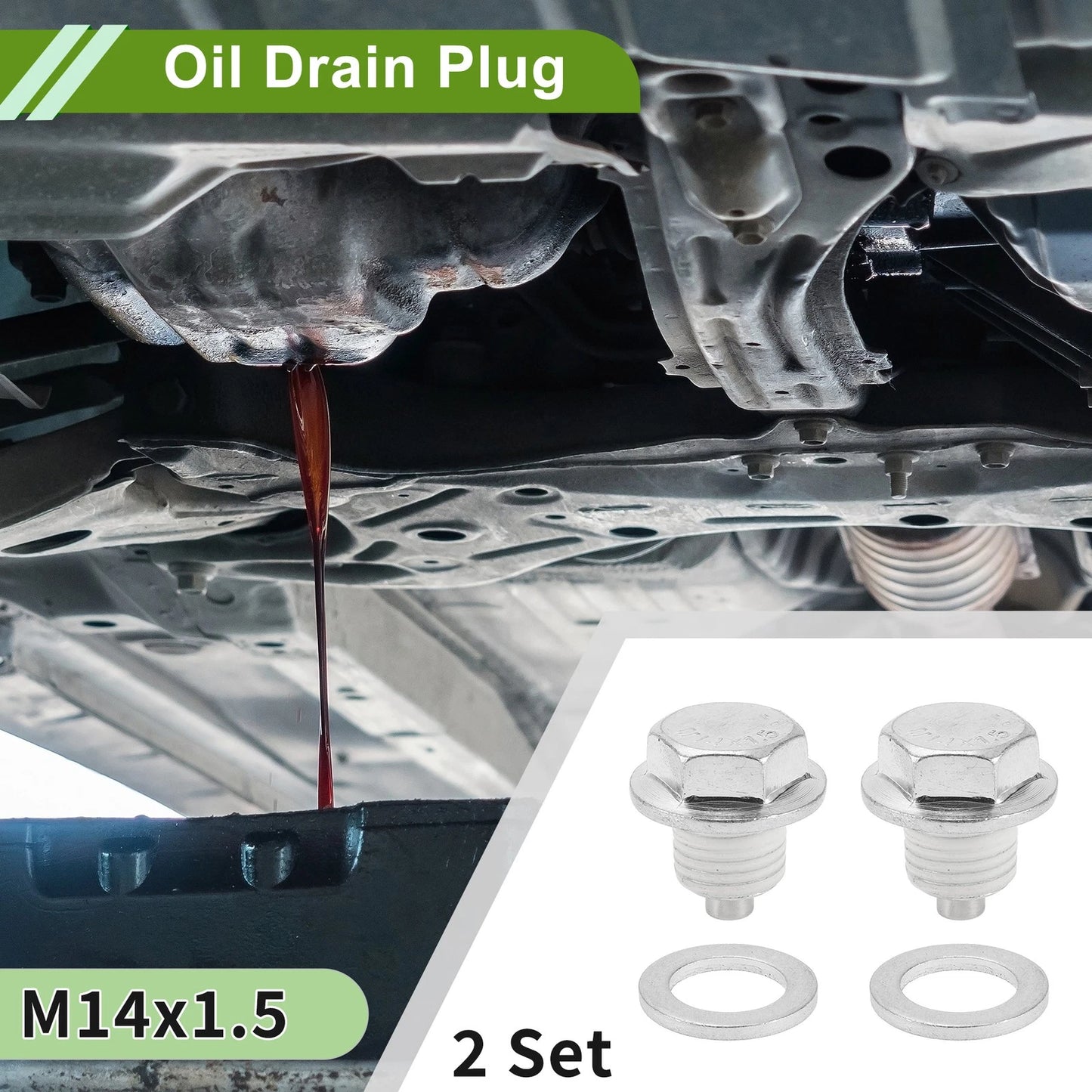 Set of 2 M14x1.5 Aluminum Oil Drain Plug with Gasket for Car