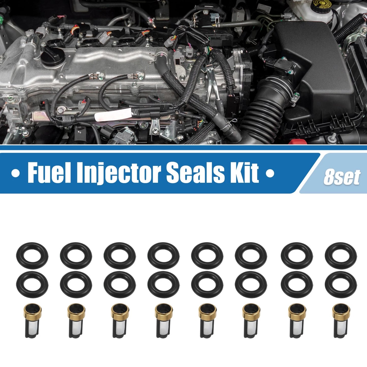 Set of 8 Fuel Injector O Rings Seals with Micro Filters for Dodge Ram 1500