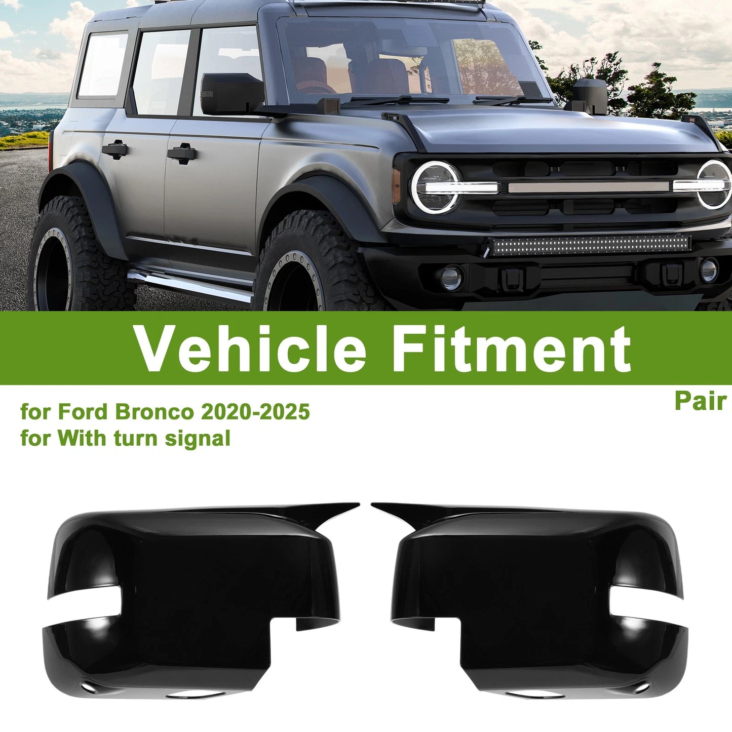Pair of Mirror Cover Caps for Ford Bronco (2021–2023) - Gloss Black