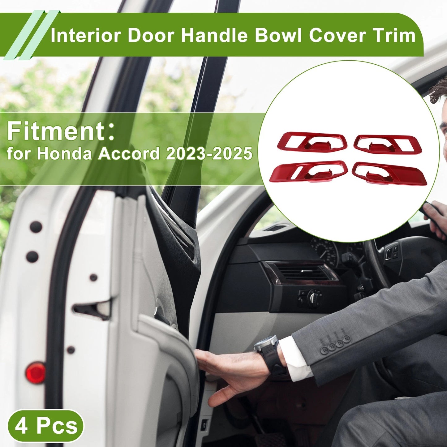 Set of 4 Interior Door Handle Bowl Cover Trim for Honda Accord (2023–2025) Red ABS