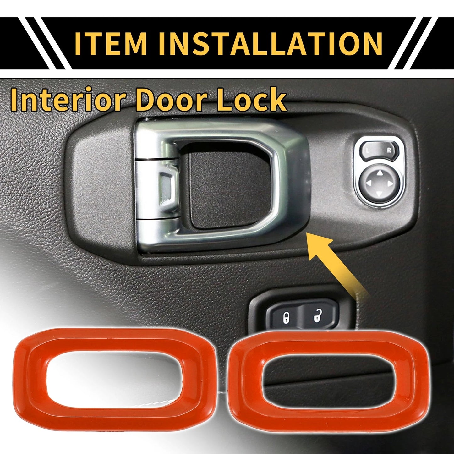 2 Pcs Door Lock Switch Button Trim Cover for Jeep Wrangler JL (2018–2023) Orange