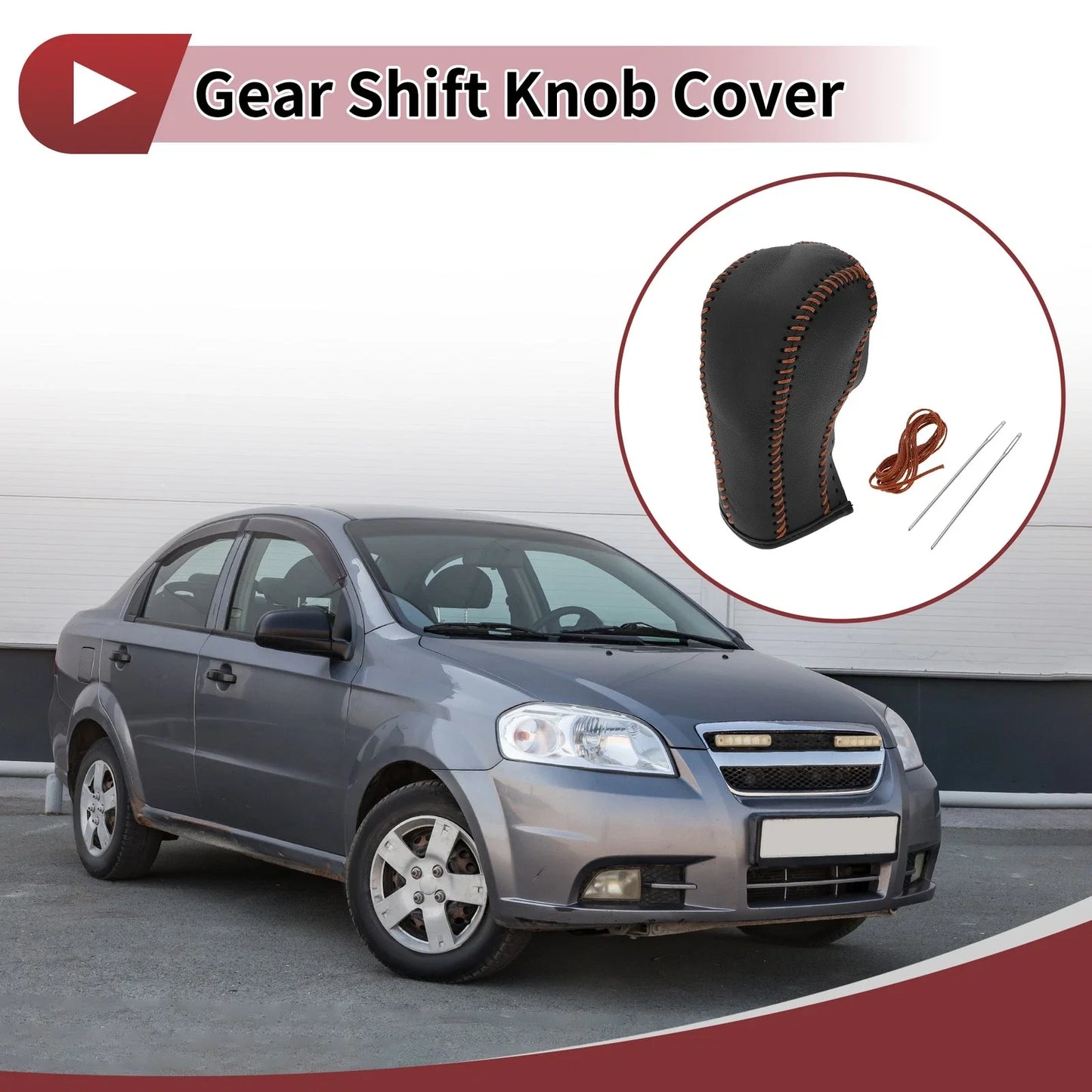 Gear Shift Knob Cover for Chevrolet Cruze 2011-2015 - Black & Brown Faux Leather