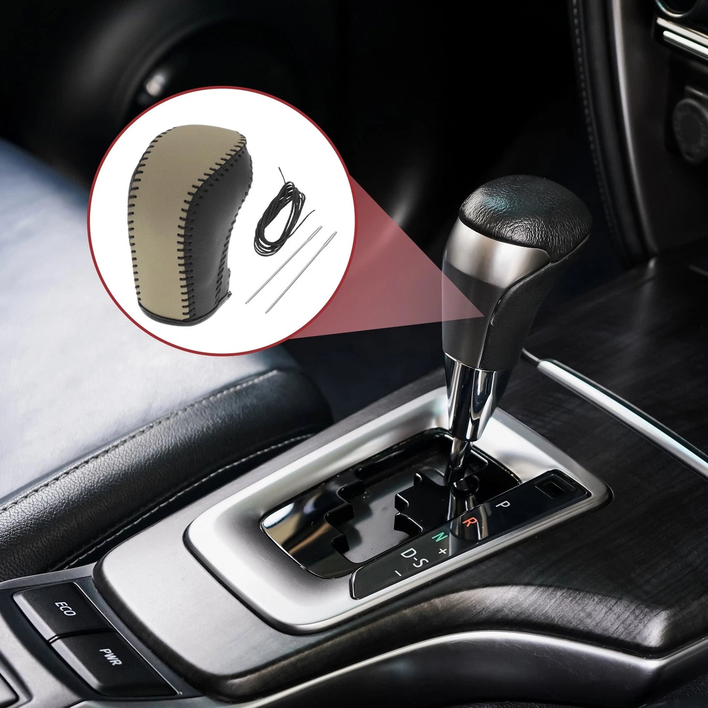 1 Pc Gear Shift Knob Cover for Hyundai Tucson (2015–2018) Black Beige