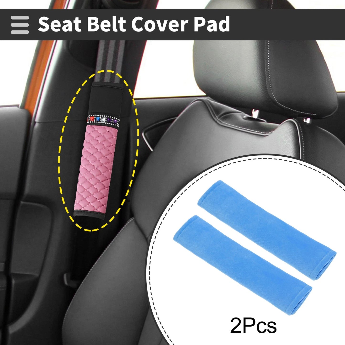 Set of 2 Blue Chenille Seat Belt Cover Pads