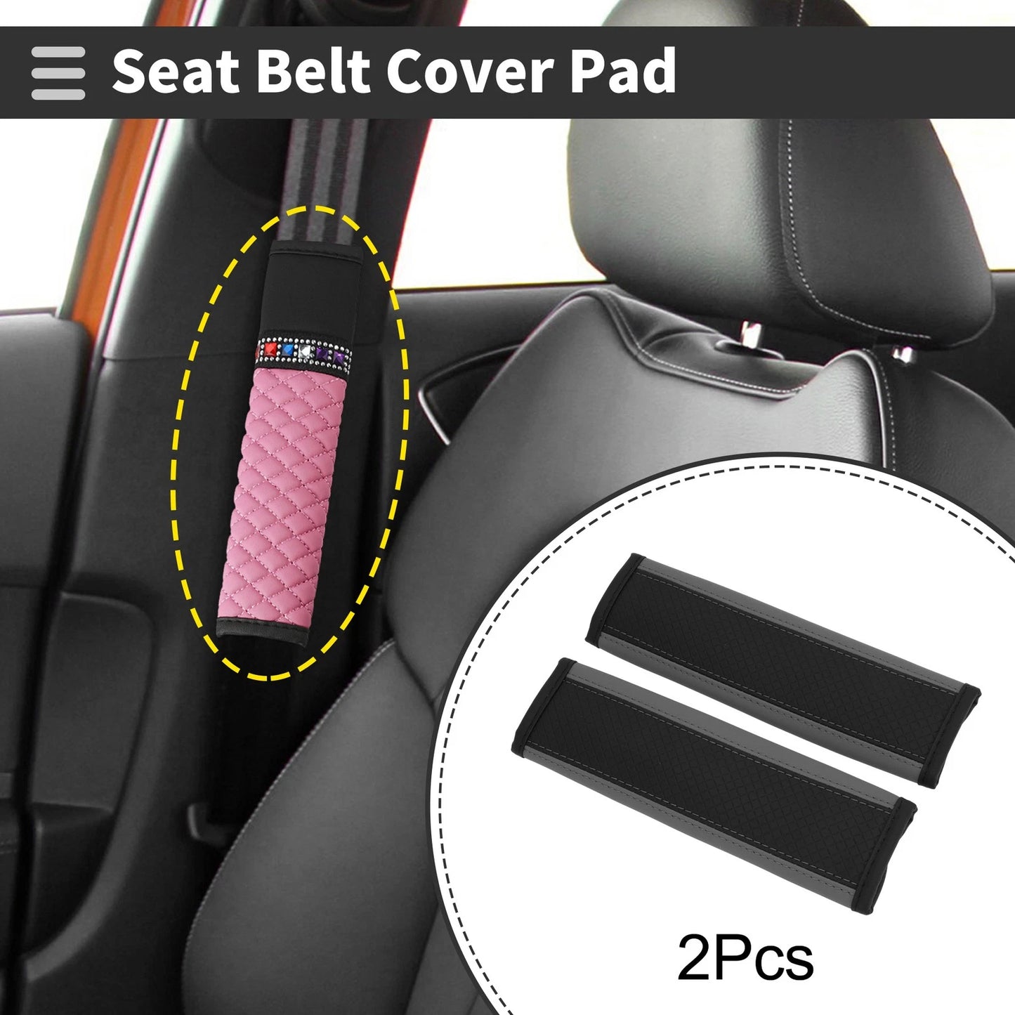 Set of 2 Faux Leather Seat Belt Cover Pads for Universal Fit