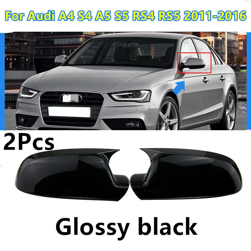 Glossy Black OX Horn Mirror Cap for Audi A4 S4 A5 S5 RS4 RS5 (2011–2016)