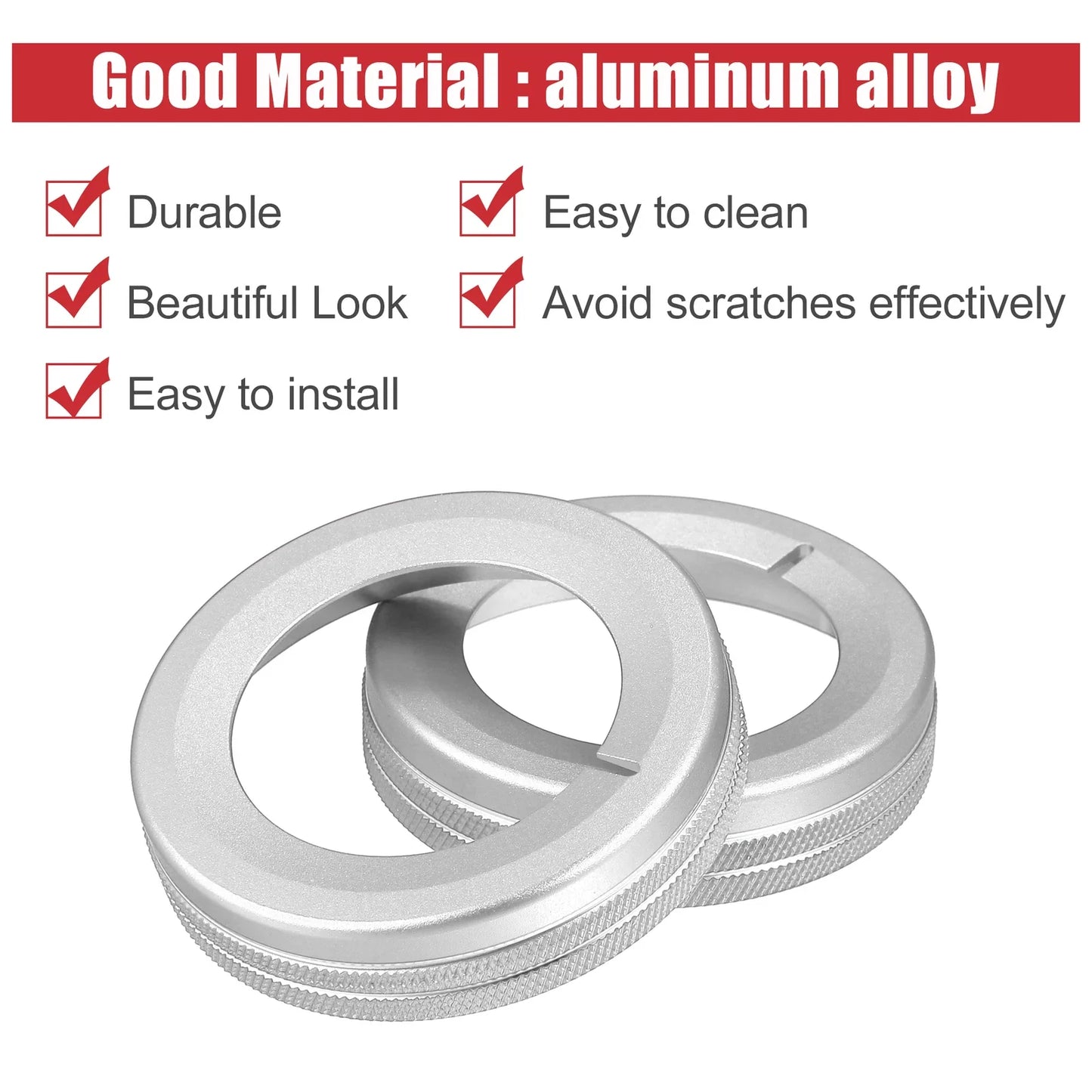 4 x Silver Tone Aluminum Alloy Center Control Ring Knob Covers for Chevrolet