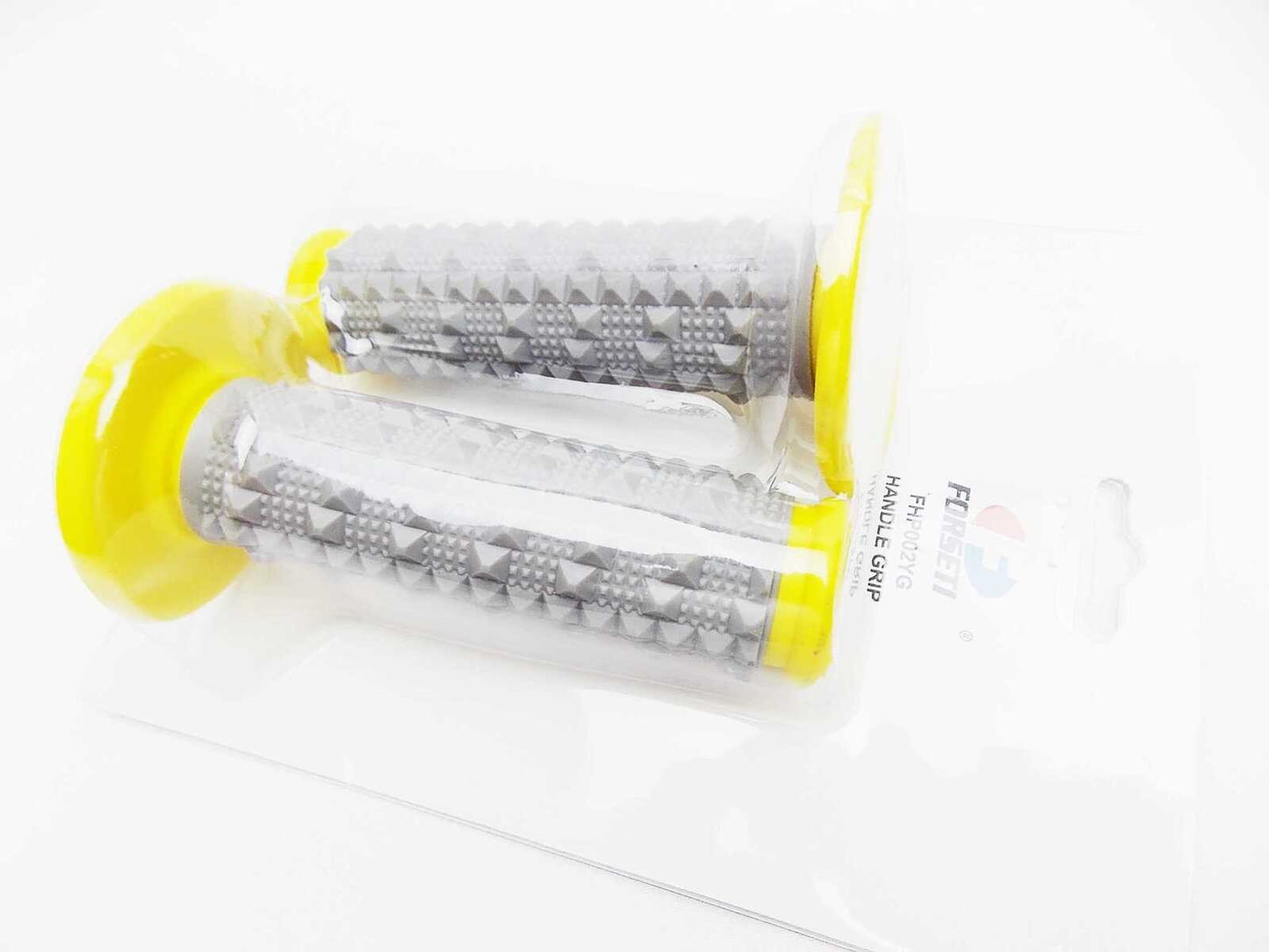 Set of 2 Handlebar Grips for Suzuki RM125 - Forseti Yellow Grey Diamond