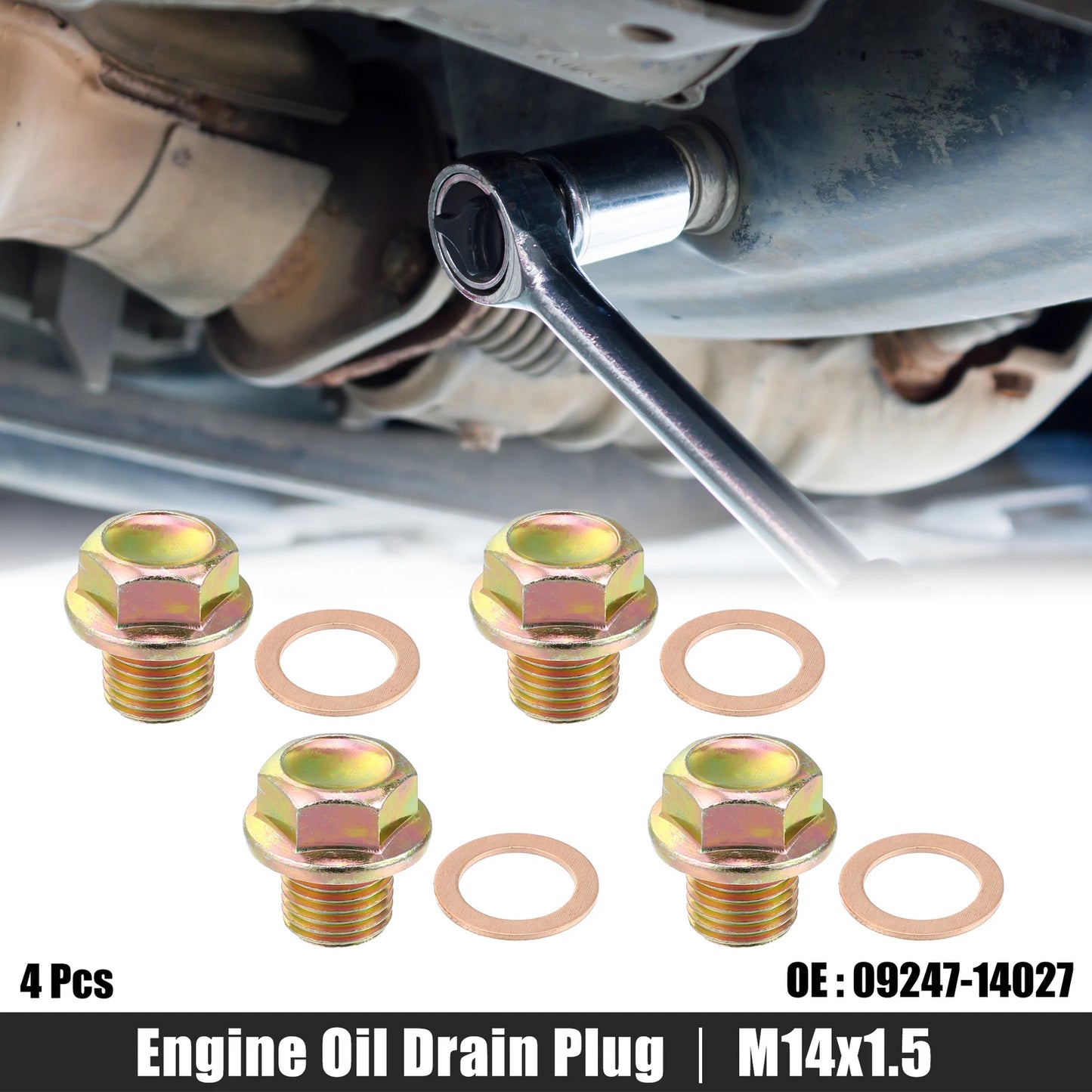 Set of 4 M14x1.5 Engine Oil Drain Plug Screws w/ Seal Ring for Honda