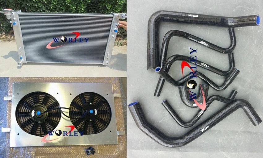 Aluminum Radiator with Shroud Fan and Hose for Commodore VT VX VU WH V6 1997–2002